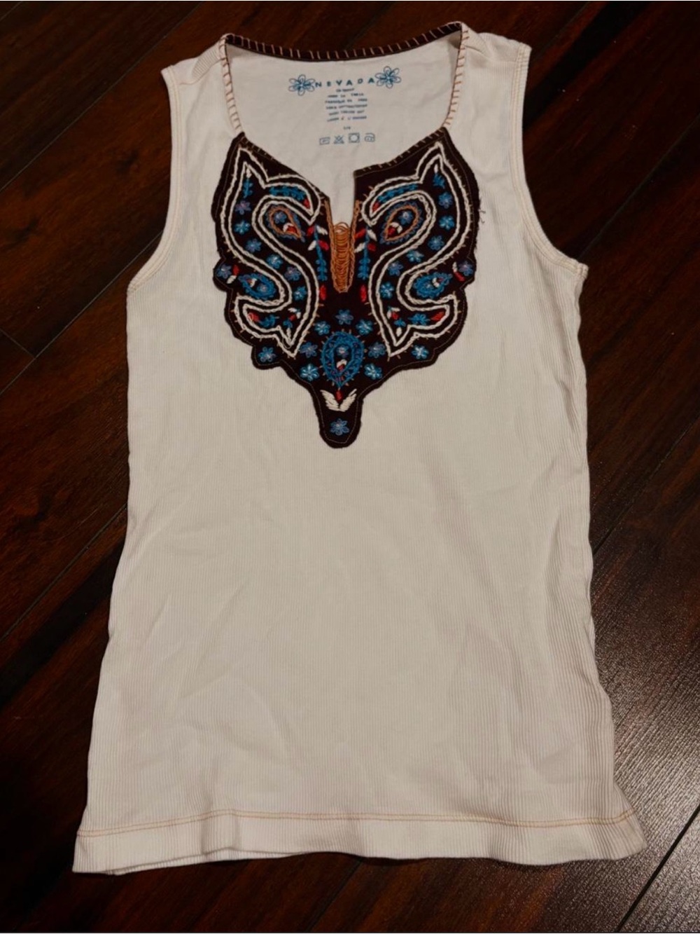 Nevada White Embroidered Ribbed Tank Top